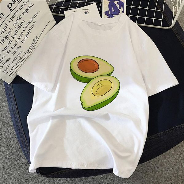 

kawaii cartoon avocado print casual women t shirts white short sleeve camisas mujer