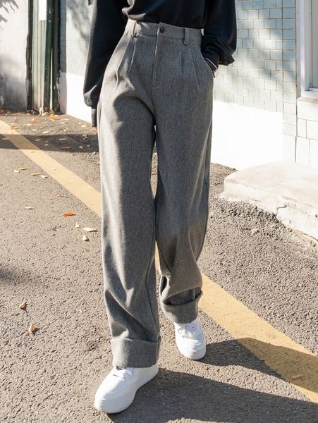 

dazy high waist plicated detail wool-mix pants v06m#, Black;white