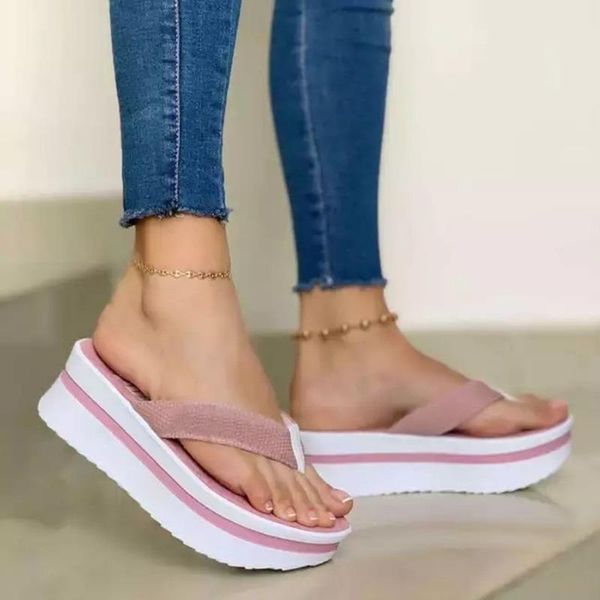

women's flip flops summer thick-soled fashion outer wear sandals beach shoes non-slip slippers soft bottom all-match, Black