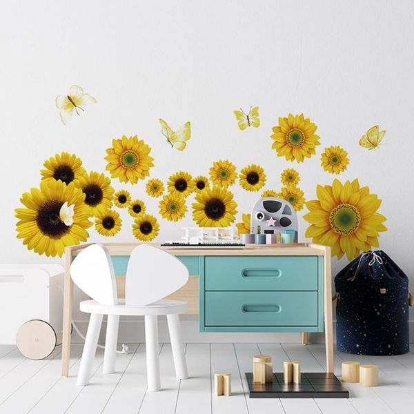 

wall stickers sunflower with 3d butterfly 27 pcs removable yellow flower kitchen living room decal bedroom home decoration