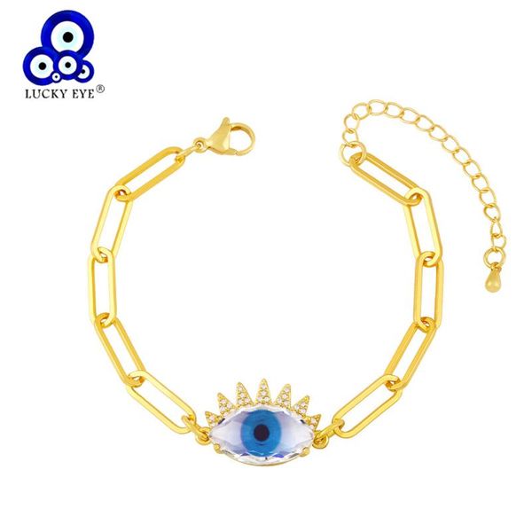 

charm bracelets lucky eye copper micro pave zircon link chain bracelet adjustable turkish evil necklace for women girls jewelry le916, Golden;silver
