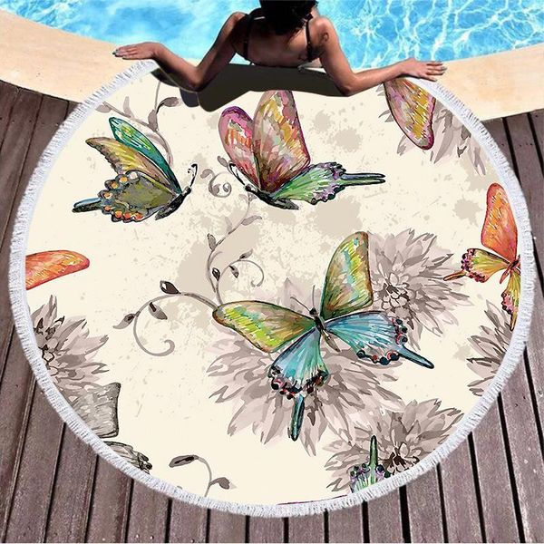 

butterfly printed beach towel sunscreen shawl microfiber bath sauna blanket home travel fitness yoga round
