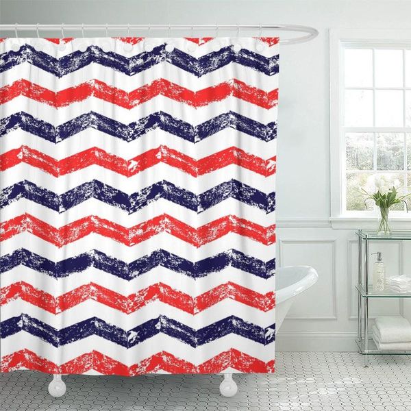 

shower curtains navy distressed blue red and white chevron geometric watercolor curtain waterproof polyester fabric 60 x 72 inches