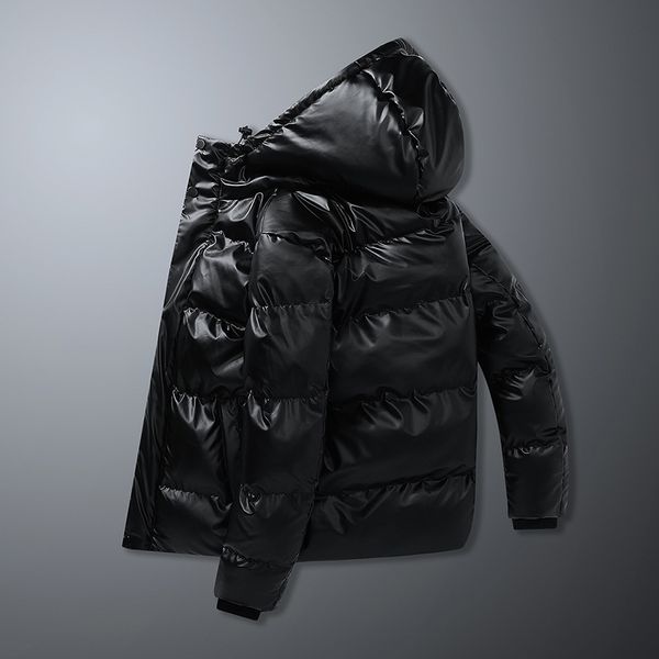 

down jacket winter men's down cotton jacket short bright leather thickened waterproof, Black