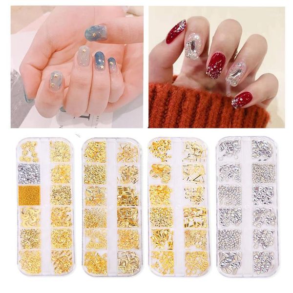 

grids gold charm metal rivet studs 3d diy nail gems star moon manicure tips decor art decoration accessories1, Silver;gold