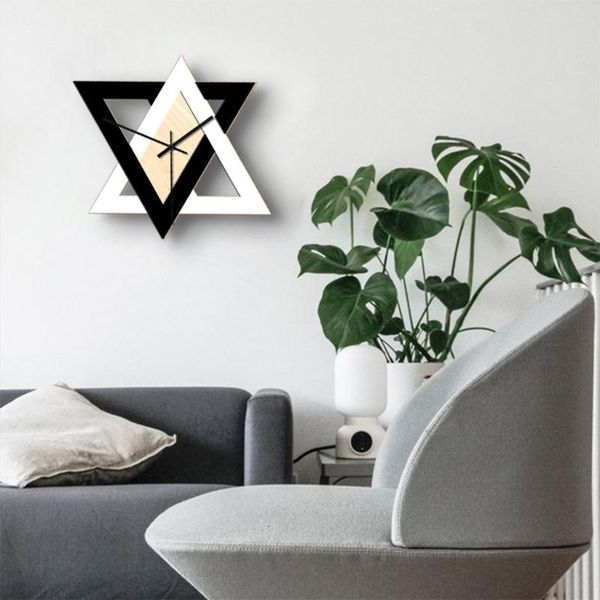 

wooden black and white six-pointed star wall clock cafe living room hexagonal k43d clocks
