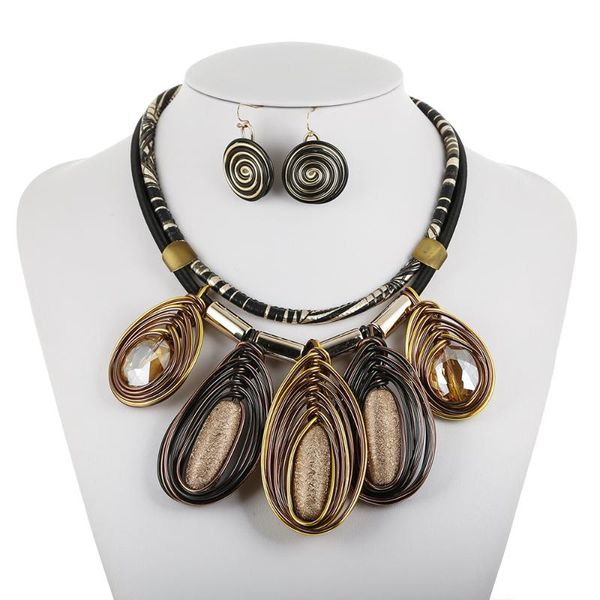 

chokers 2pcs/set bohemian double layer chain aluminum braid resin neck pendants jewelry for holiday wedding gift vintage accessories, Golden;silver