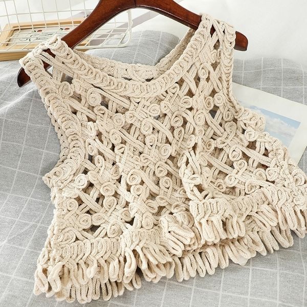 

korean women crochet tanks femme short tanks woman crochet camis 210319, Black