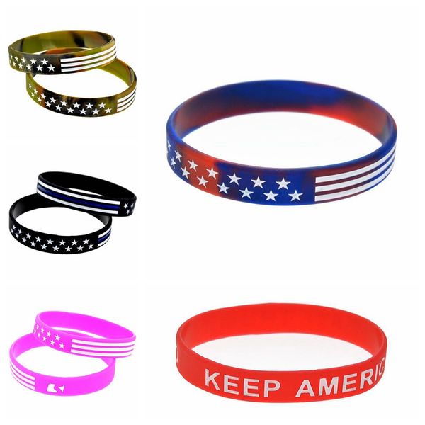 2021 Party Favor Trump Pulseira de Silicone Mantenha América Grandes Trumps Trumps Campanha Braceletes Estrelas e Listras Camo American Moda Pulseira IIA236