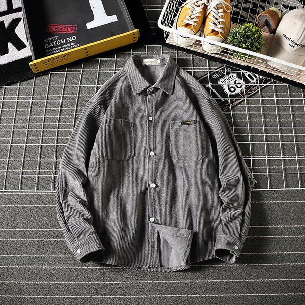 

men's casual shirts winter padded corduroy shirt men warm fashion retro solid color cotton loose long-sleeved -5xl, White;black