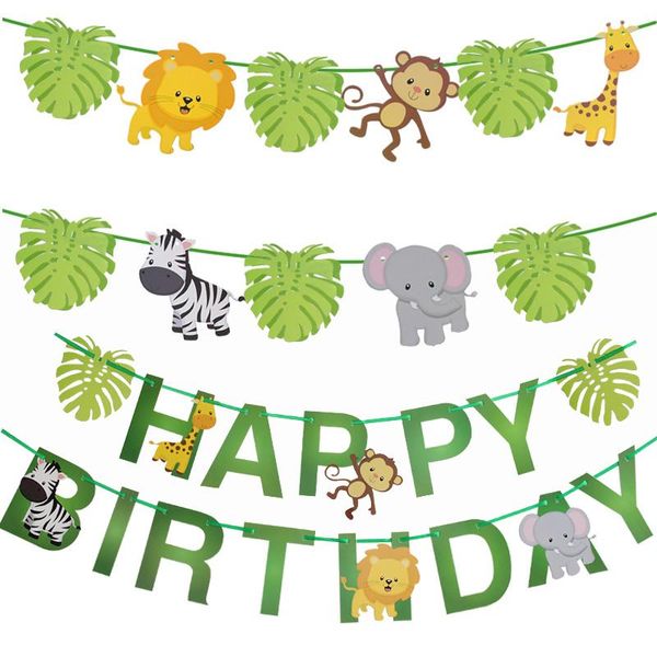 

party decoration jungle animal paper banner 1st birthday decorations kids safari zoo garland baby shower boy happy