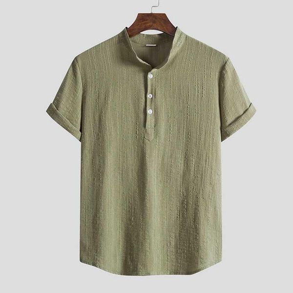 

men's casual shirts 2021 summer men short sleeve cotton linen loose solid harajuku brand blouse plus size beach shirt clothes, White;black