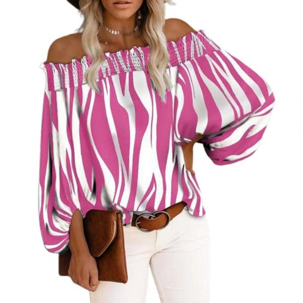 

women's blouses & shirts women fashion striped print blouse puff sleeve casual thin off shoulder loose fit summer shirt pullover for da, White