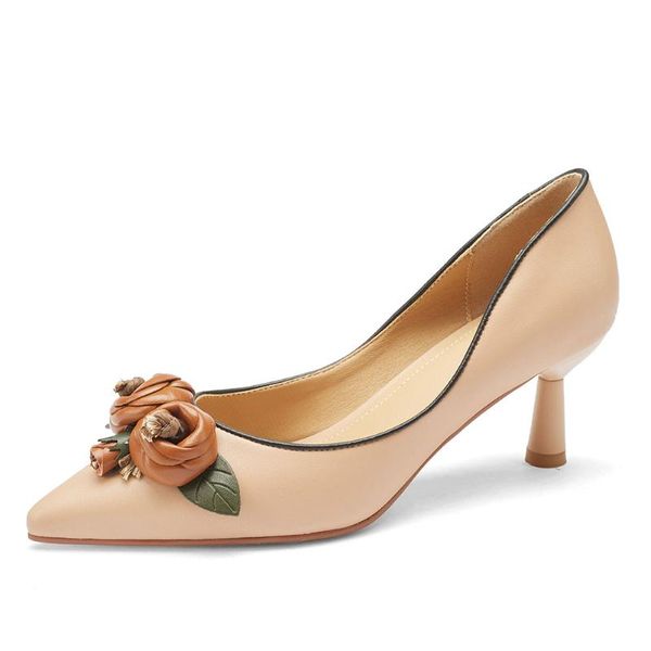 

dress shoes lapolaka design flowers thin high heels slip on pointed toe office lady party pumps genuine leather woman, Black
