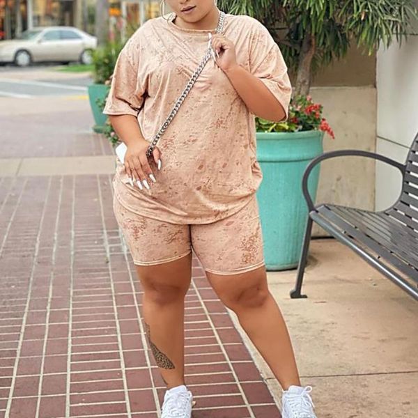 

plus size tracksuits set female tie dye print summer 2 pieces suit round neck short sleeve t-shirt shorts clothes tracksuit for women, Black