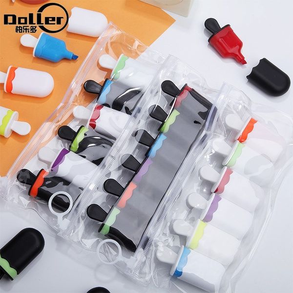 

set highlighter ice cream popsicle highlighter printing cute mini multicolor pen, Black;red