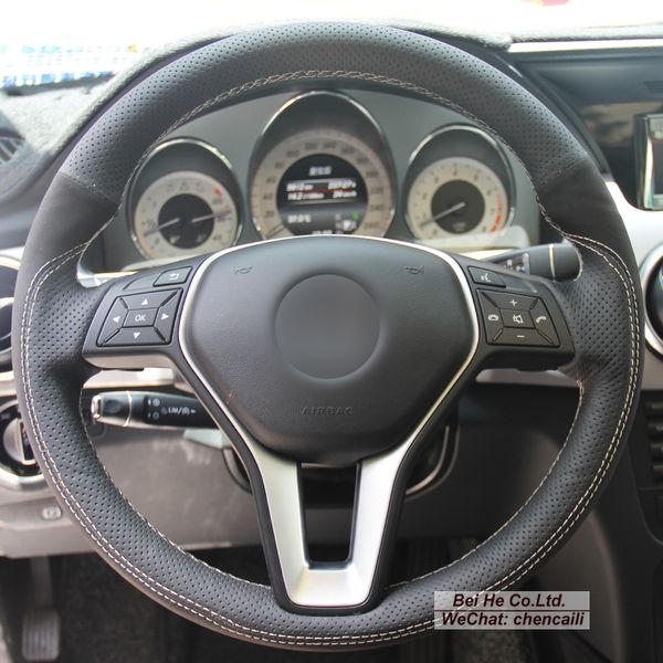 

black genuine leather suede car steering wheel cover for mercedes-benz b180 2012