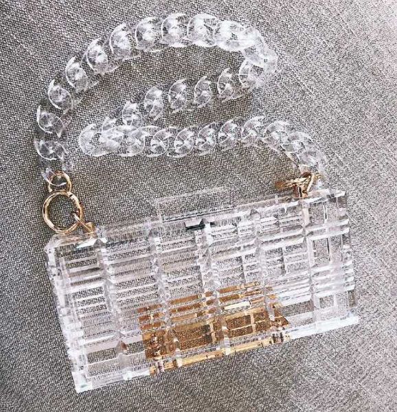 

acrylic chain shoulder bag transparent ice holding box dinner bag clear clutch