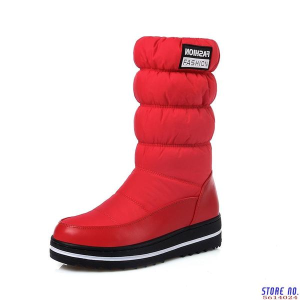 

boots winter snow women warm plush mid-calf shoes waterproof boot fur platform red elastic sleeve plus size 35-44, Black