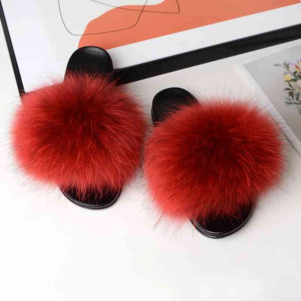 

factory fashion women fashion style fur slides peach brand fur slippers, Black