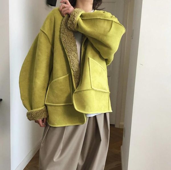 

women's down & parkas woman wool warm winter double side coat1, Black