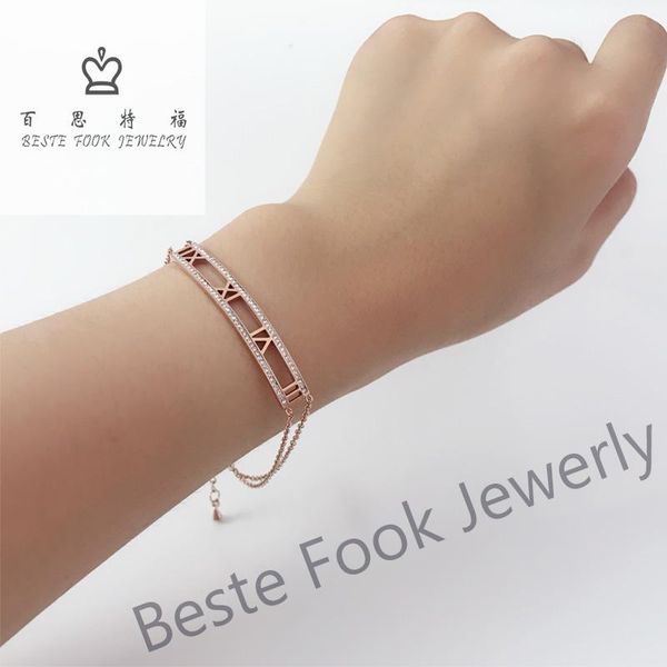 

link, chain fashion gold-color bridge charms bracelets bangles for women jewelry gift from e fook, Black