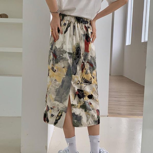 

skirts [ewq] 2021 spring summer arrivals high waist print pattern women fashion trend all match vintage straight skirt ay29809, Black