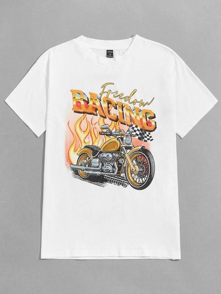 

men letter & fire print tee b2cp#, White;black