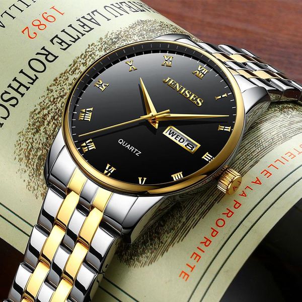 

wristwatches men's watch wrist watches for men clock date week display luminous quartz male relogio masculino, Slivery;brown