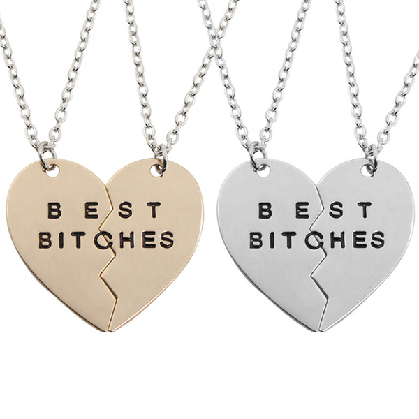 

bitches necklace 2 pcs friends bff broken heart pendants men's and women's jewelry gift pendant necklaces, Silver