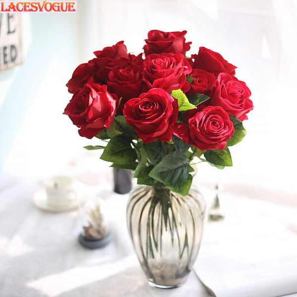 

Artificial Flowers 2 Bunches Of Five Floral Velvet Roses Flores Home Garden Decoration Holding Wedding Fake Decorative & Wreaths