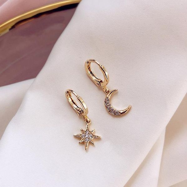

est arrival trendy classic geometric women dangle earrings asymmetric of star and moon female korean jewelry & chandelier, Silver