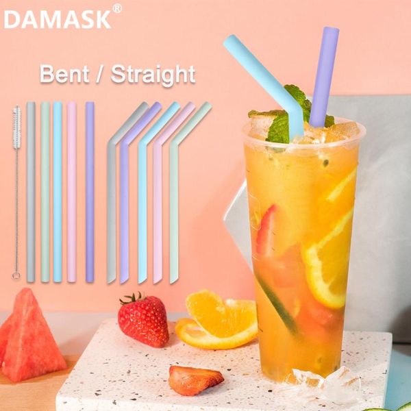 

drinking straws 7pcs reusable silicone set bent/ straight flexible with cleaning brushes bar party accessory