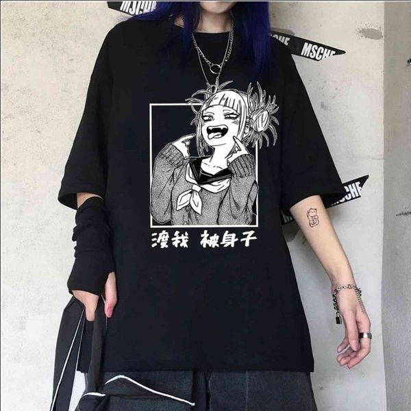 

mi hero academy himiko toga funny print t-shirt, women's animation t-shirt, White;black