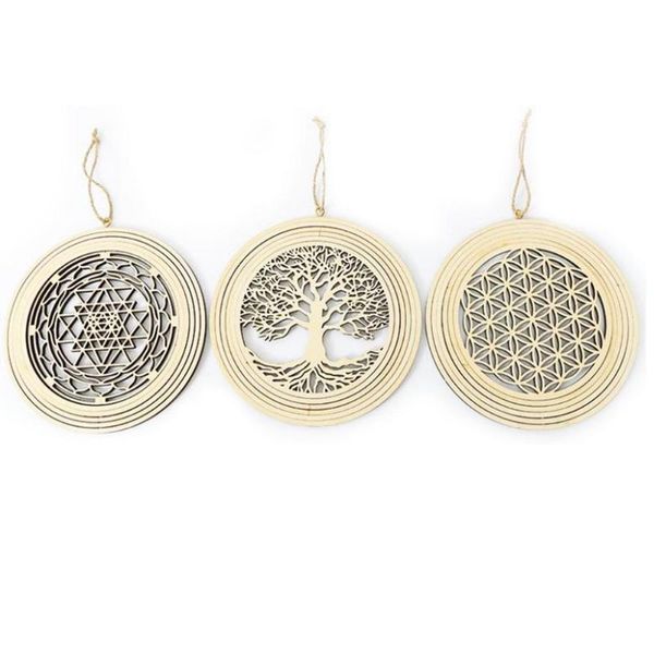 

decorative objects & figurines tree of life wooden whirligig wind spinner hanging decoration mysterious home decor yard ornament pendant