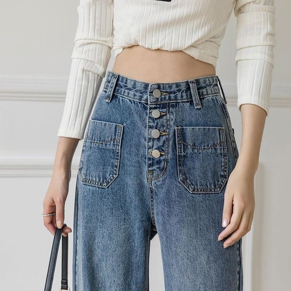 

women's jeans straight women spring and autumn 2021 loose high waist wide leg pants street ins tide, Blue