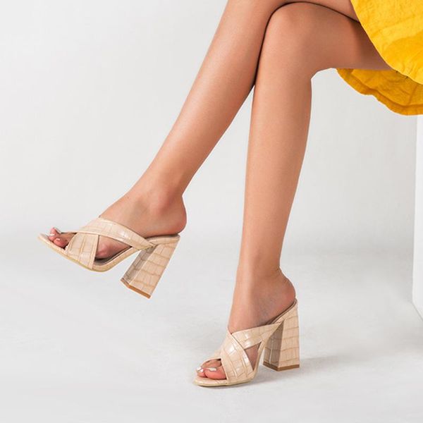 

dress shoes 2021 women office sandals fashion summer high heel slip-on luxury ladies designers apricot black mules size 35-42