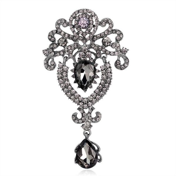 

rhinestone crystal water drop brooches pins business suit dress corsage scarf clips for women men wedding jewelry gift will, Gray