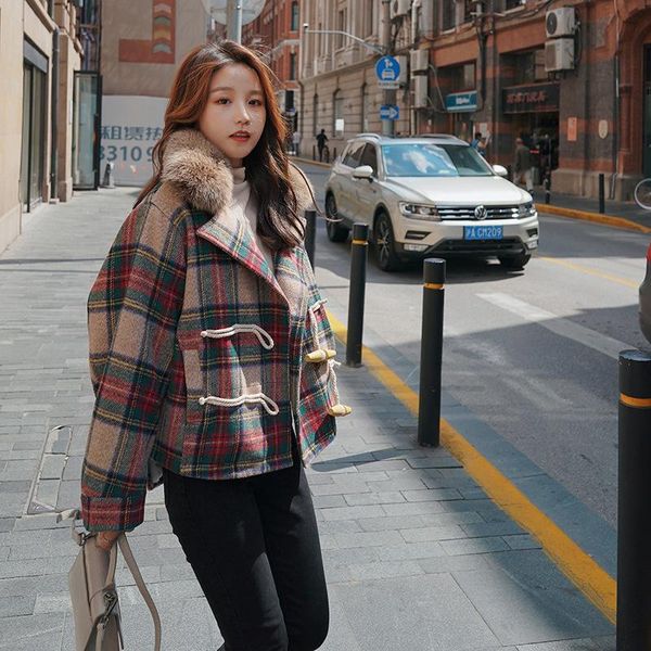 

women's wool & blends [ewq] korea chic women plaid thickened cashmere horn buckle long sleeve jacket 2021 winter coat female fashion 16, Black