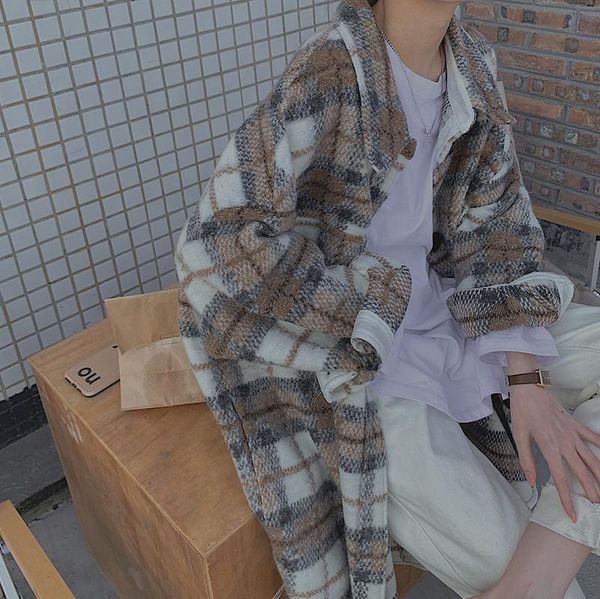 

women's wool & blends 2021 woolen coat women winter retro loose mid-length plaid, Black