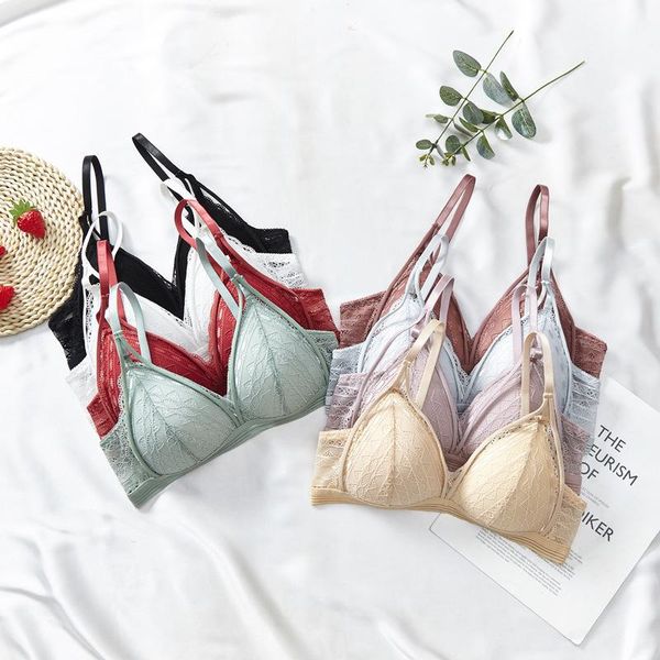 

bras french underwear triangle cup bra womens lace push up bralette comfortable wire free, Red;black