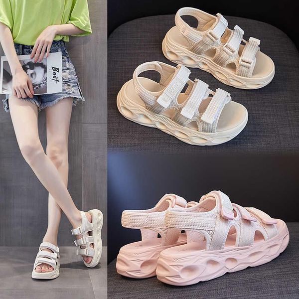 

sandals women's thick soled leisure 2021 summer muffin shoes sports beach fairy wind net, Black