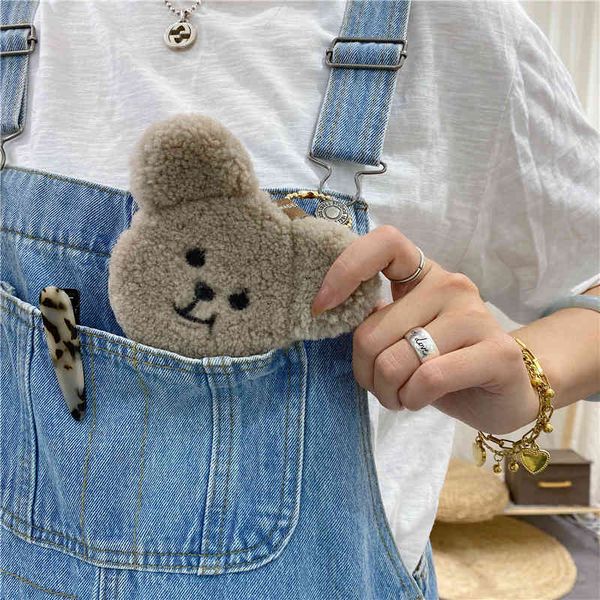 Cute Bear Key Wallet Women Car Case Peluche Cartoon Zipper Bag Vera pelle di pecora Pelliccia di agnello Portachiavi tascabile