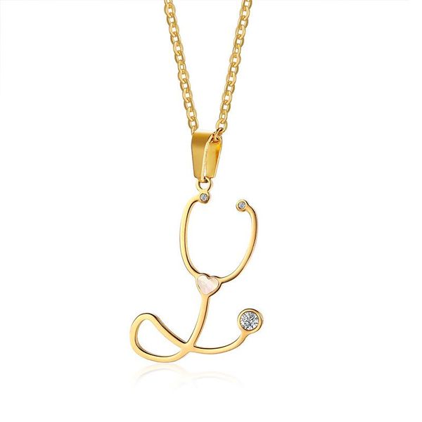 

pendant necklaces 2021 korean version temperament small jewelry titanium steel zircon shell stethoscope creative necklace suitable for women, Silver