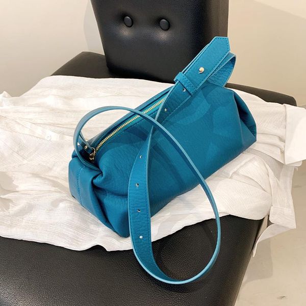 

evening bags retro blue soft pu leather small underarm shoulder 2021 women french style fashion lady adjustable handbags and purses