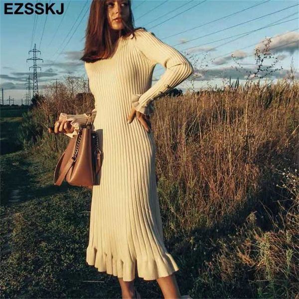 

autumn winter thick mermaid maxi sweater dres o-neck long elegant female a-line slim knit 211119, Black;gray