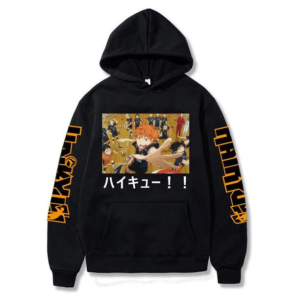 

men's hoodies & sweatshirts japanese anime haikyuu hinata shoyo karasuno hoodie men volleyball sweatshirt pullover coat harajuku cloth, Black
