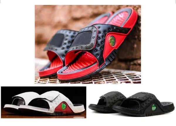 

mens 13 hydro slippers 13s chicago gym red black slides slippers summer beach casual fashion sandals