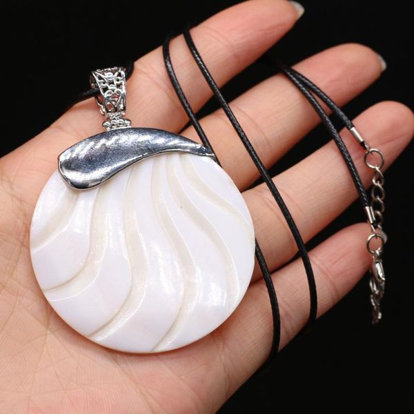 

natural shell necklace reiki heal big round polished white beach charms jewelry for women wedding gift pendant necklaces, Silver
