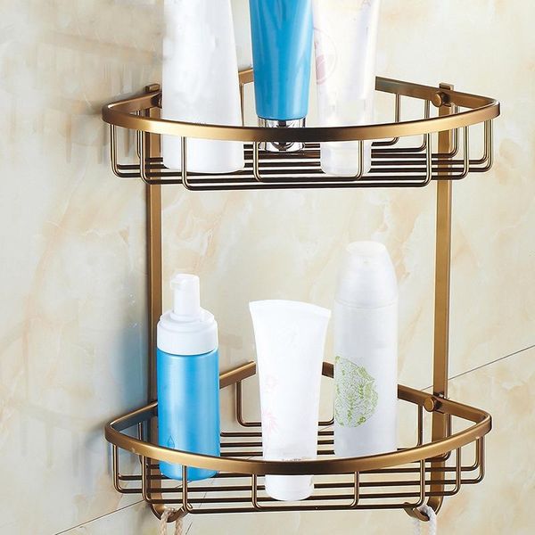 

bathroom storage & organization wall mounted antique finish aluminum shower shampoo shelf basket holder fashion double layer